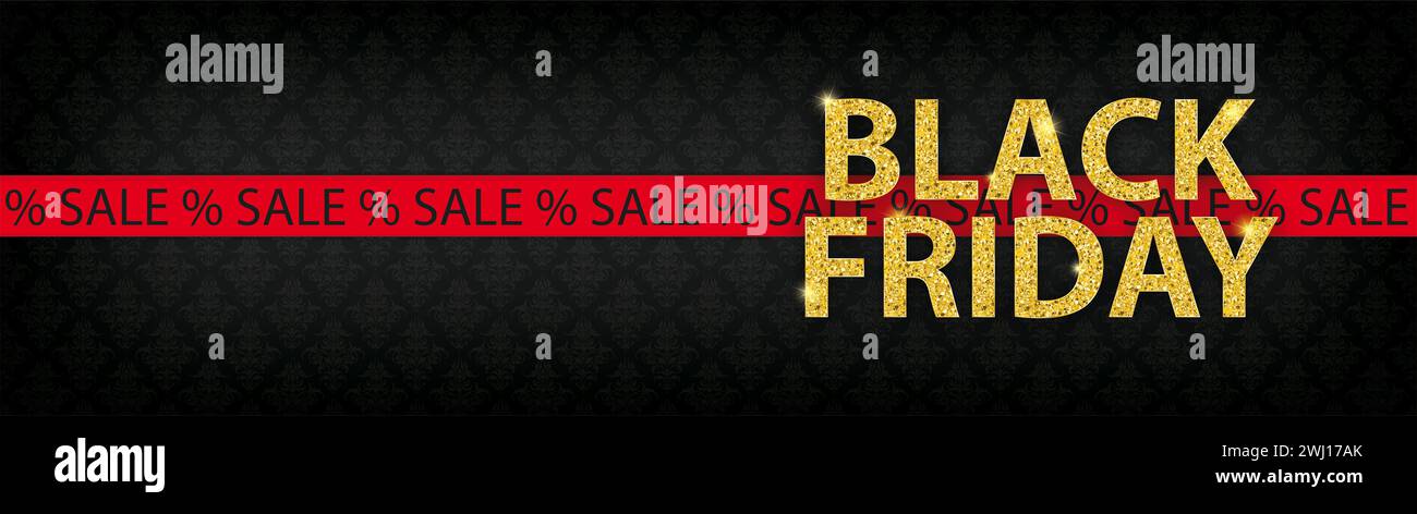 Banner con il testo Black Friday e il nastro rosso con il testo sale. File vettoriale EPS 10. Foto Stock