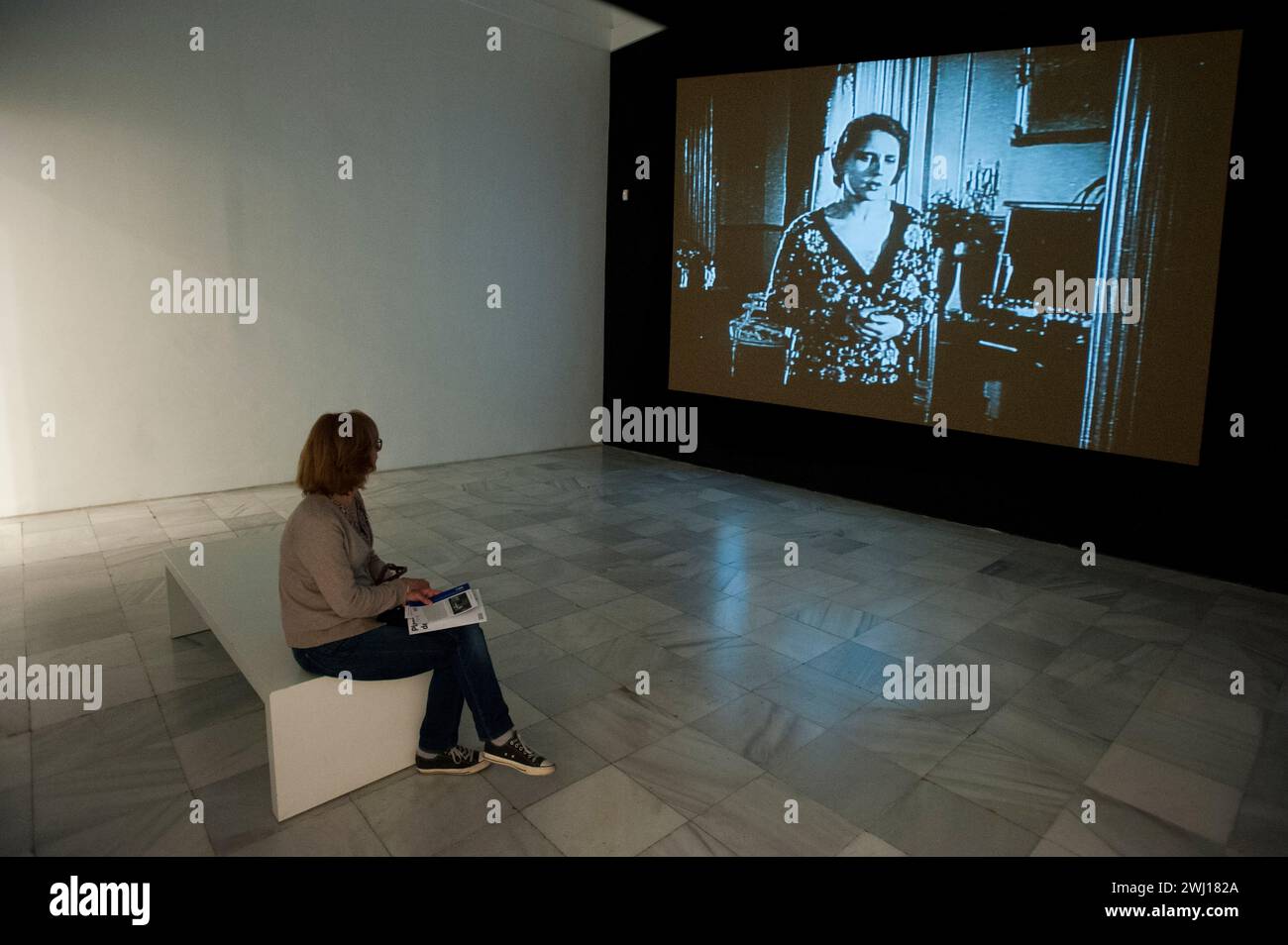 Opere d'arte con spettatore, museo Reina Sofia, Madrid, Spagna Foto Stock