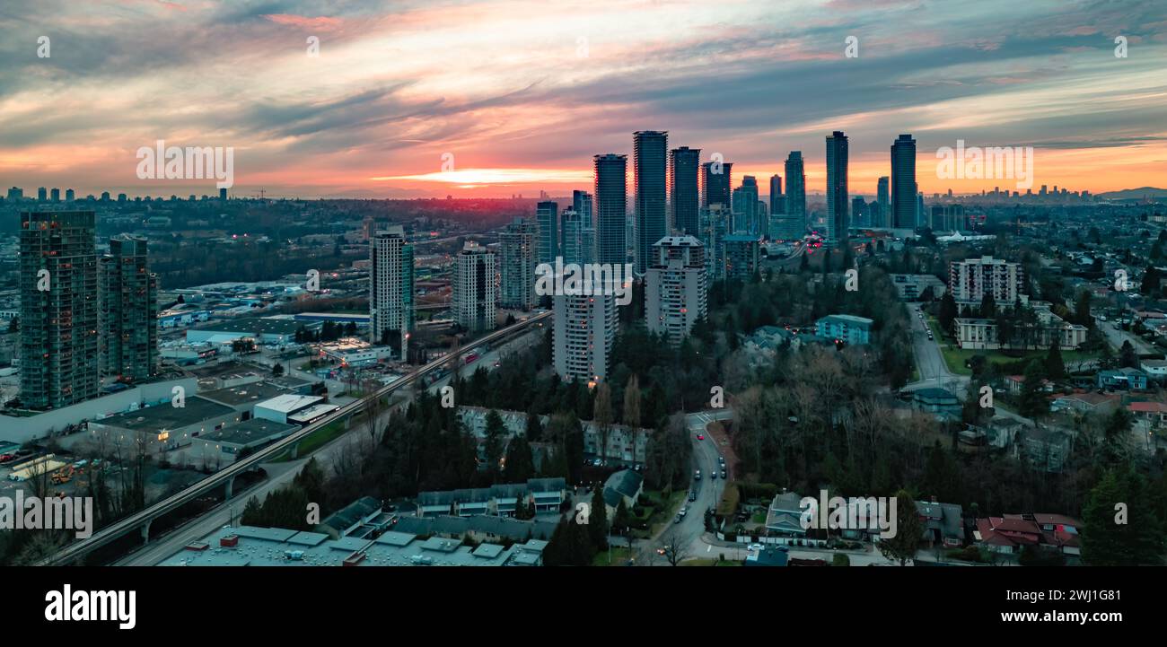 Vista aerea degli edifici residenziali di Burnaby, Vancouver, BC, Canada Foto Stock