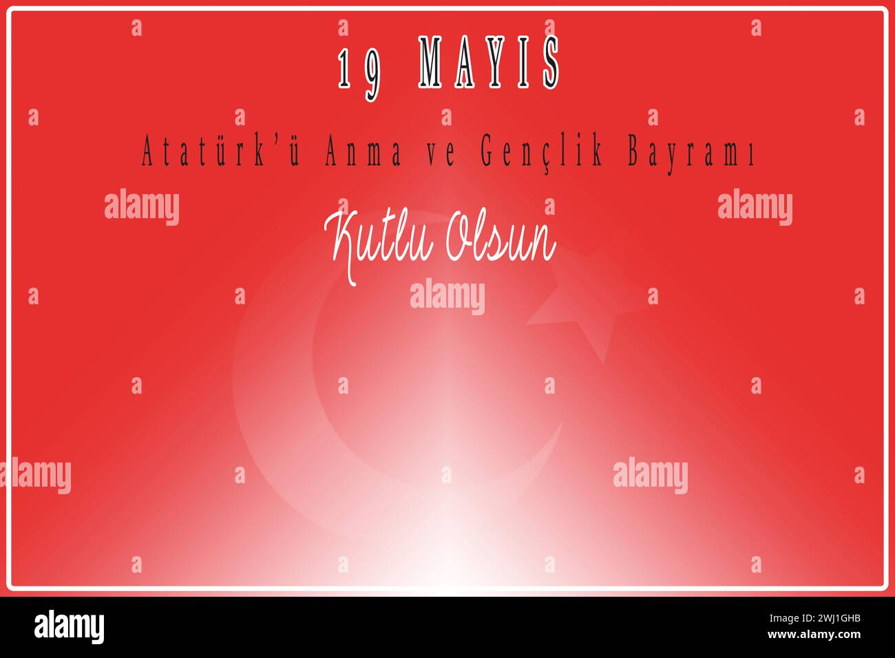 19 Mayis Ataturk'u ANMA Genclik ve Spor Bayrami. Tradotto: Il 19 maggio è la commemorazione di Ataturk, giornata giovanile e sportiva. Bandiera turca. Illustrazione Vettoriale