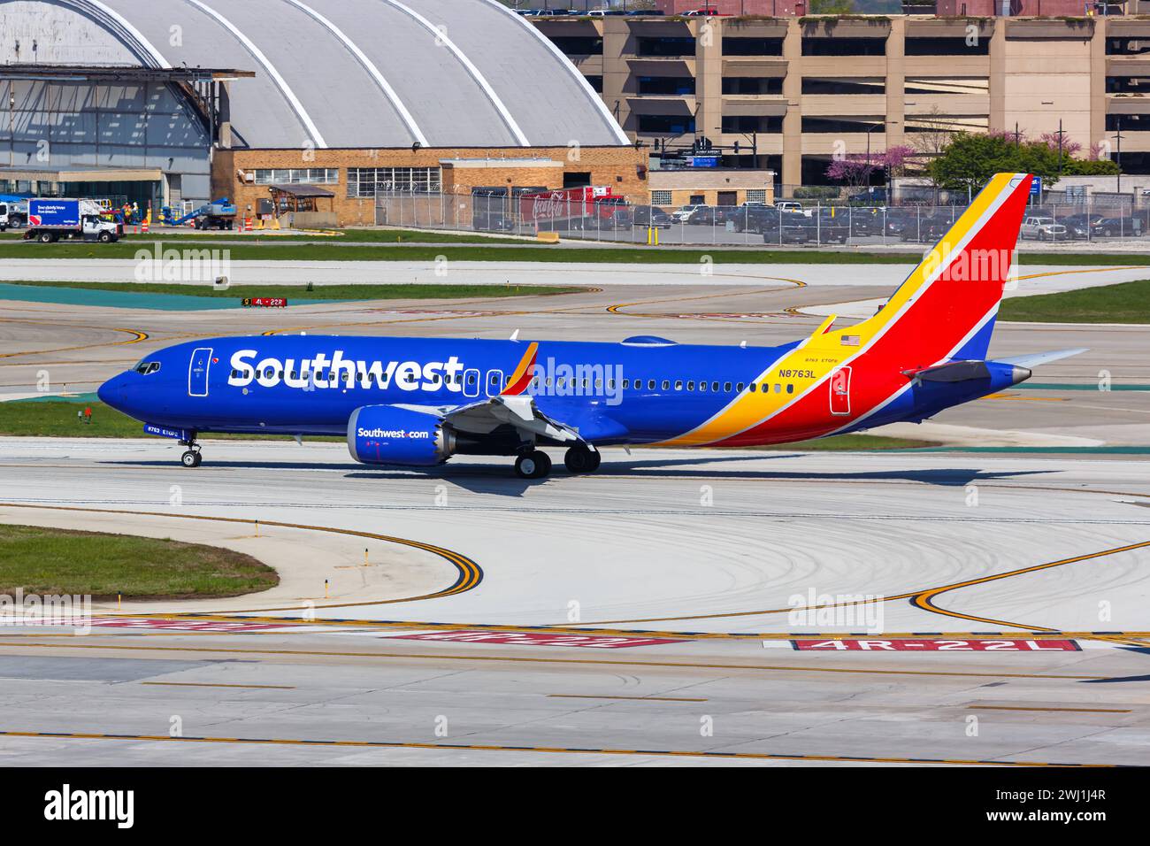 Aereo Boeing 737-8 MAX Southwest Chicago Midway Airport negli Stati Uniti Foto Stock