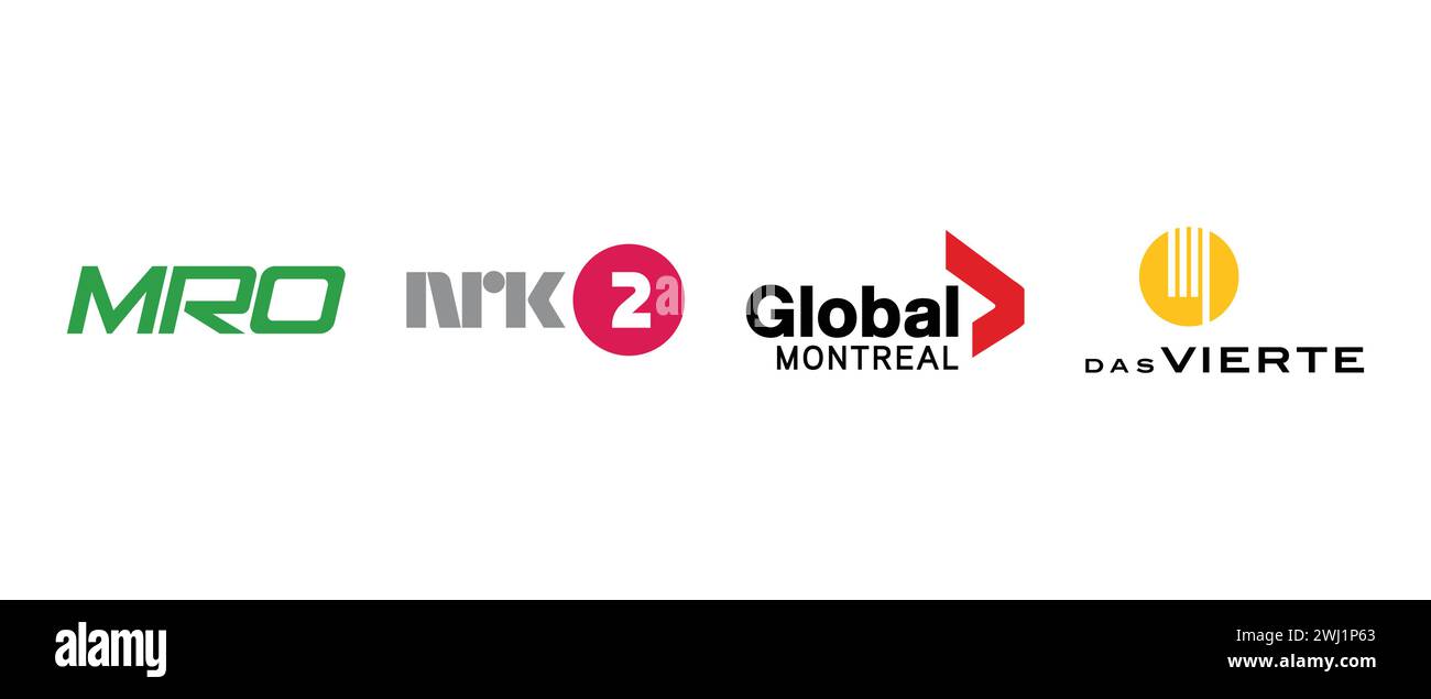 NRK 2, MRO, Global Montreal, Das Vierte. Illustrazione vettoriale, logo editoriale. Illustrazione Vettoriale