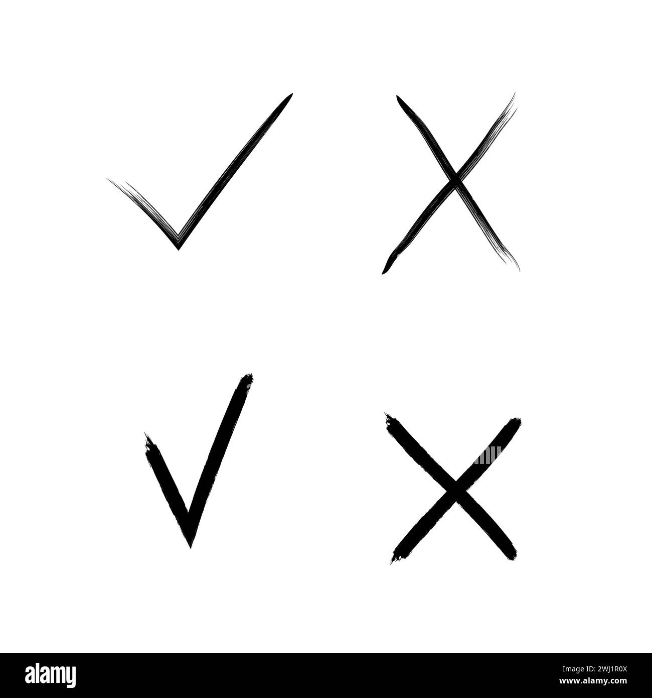 Set di simboli vettoriali vero o falso. Spuntare il segno di spunta per sì, e spuntare il segno di spunta per no Scelta dei simboli della risposta. Illustrazione Vettoriale