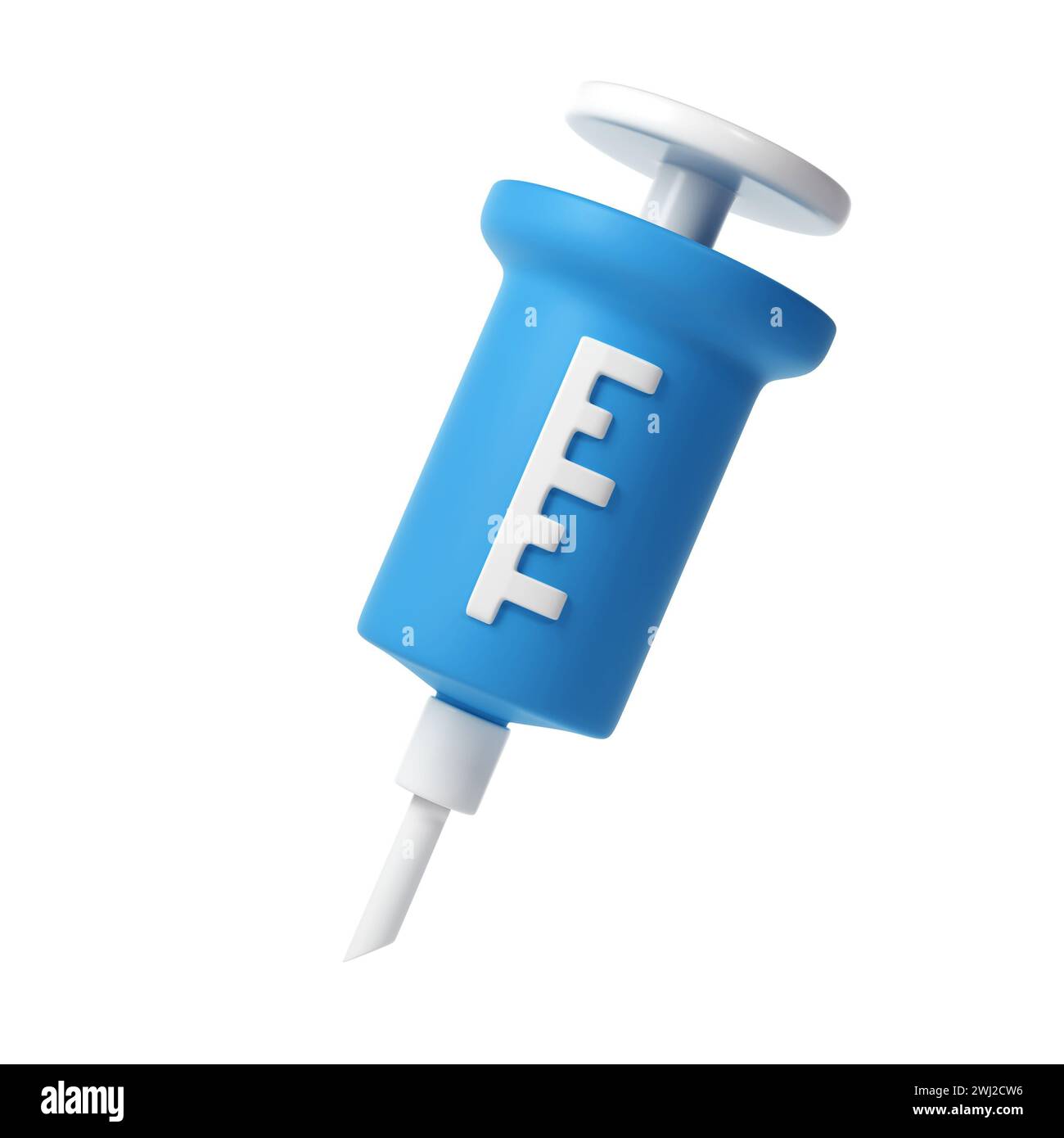 Icona della siringa medica 3d con l'ago plasticina illustrazione del concetto di vaccinazione in stile cartone animato Foto Stock