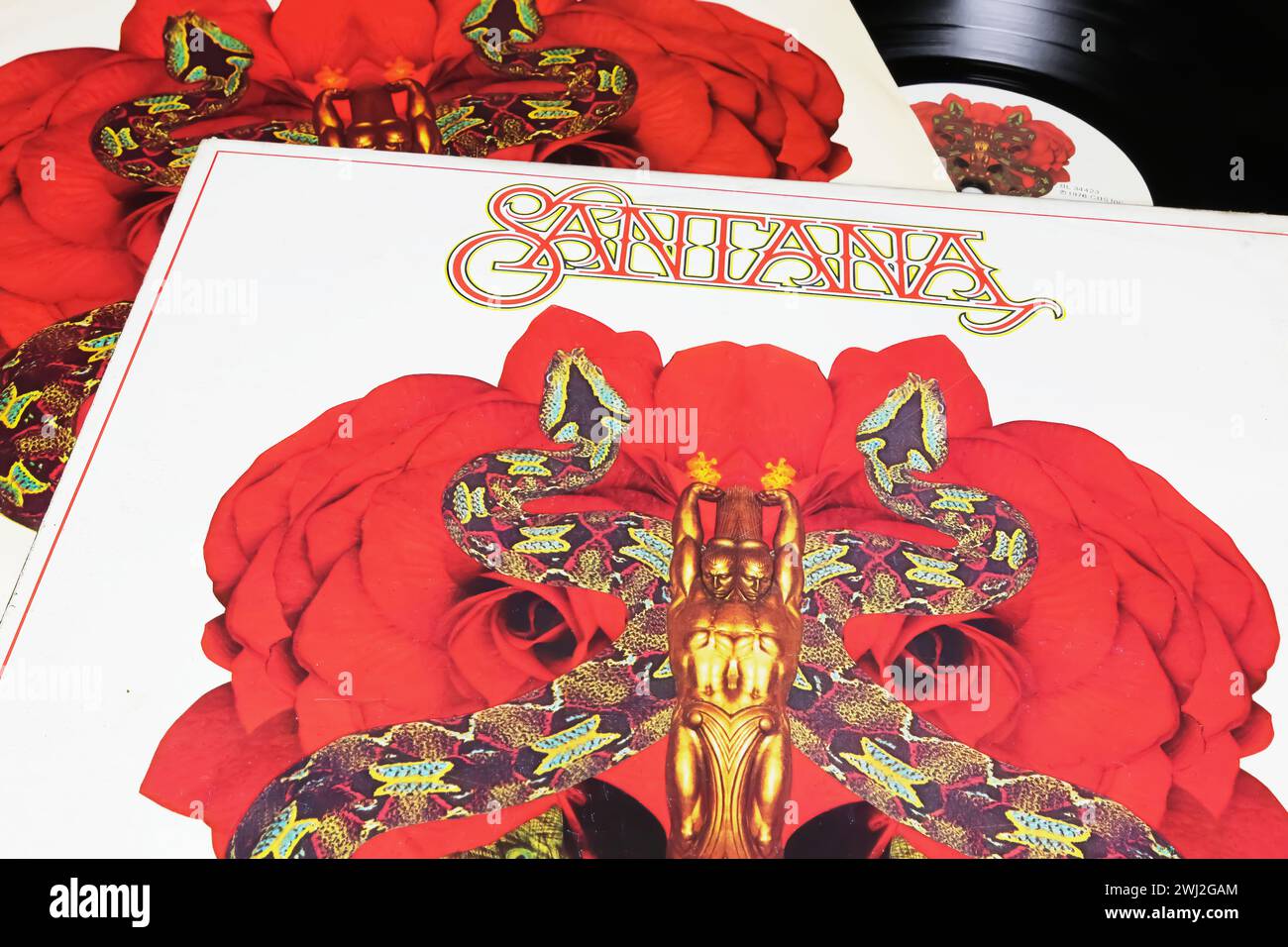 Viersen, Germania - 9 gennaio. 2024: Closeup of Carlos Santana vinile album Cover Festival del 1977 Foto Stock