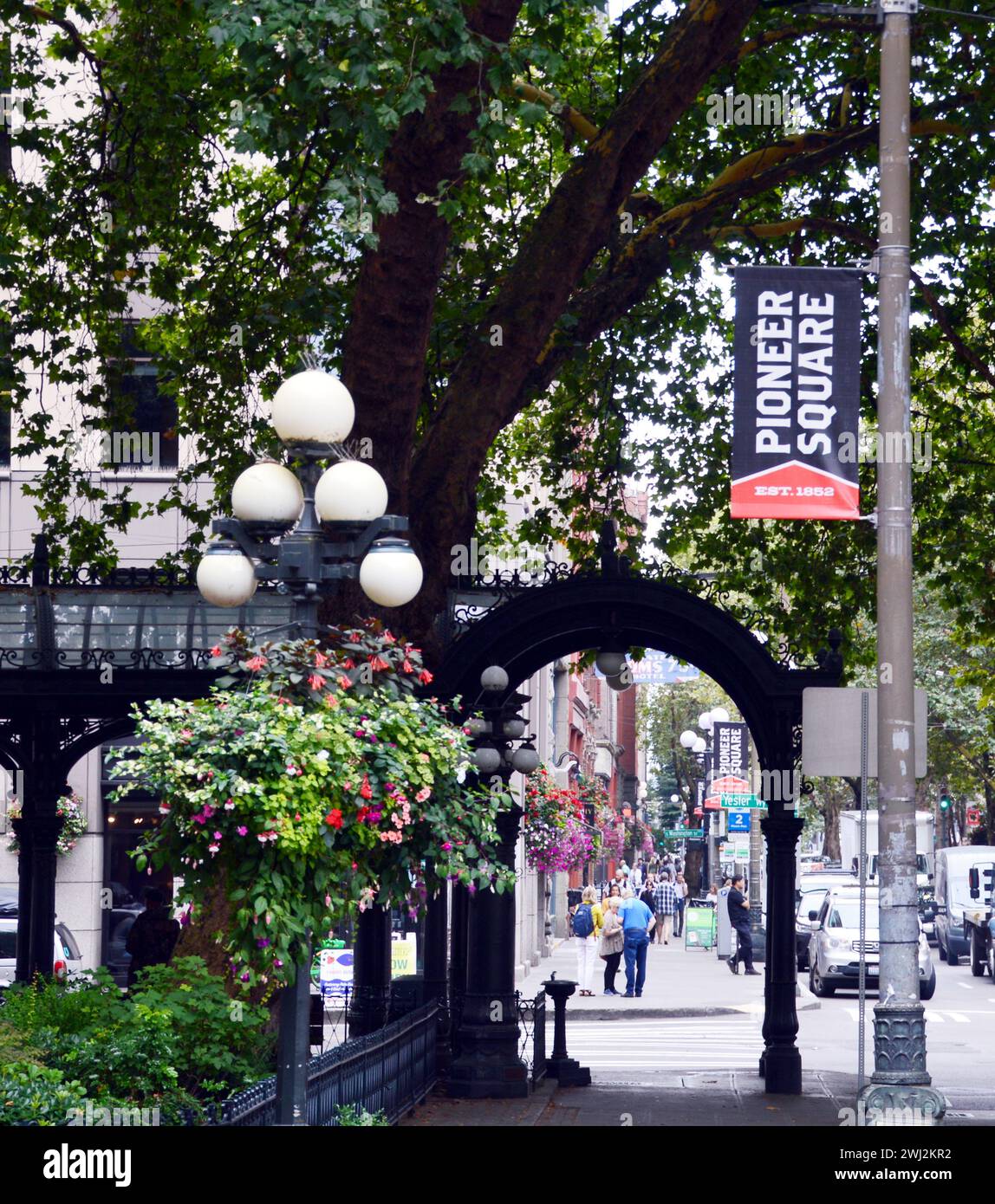 Pioneer Square nella città vecchia di Seattle, Washington Foto Stock