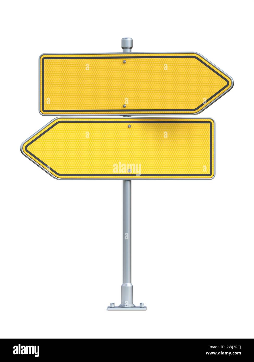Frecce vuote con segnaletica stradale gialla 3D. Foto Stock