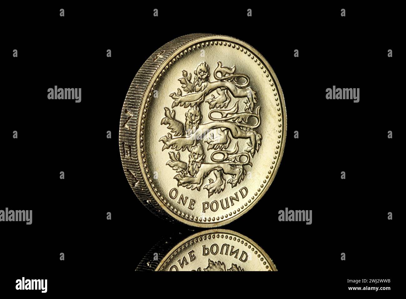 2002 £ 1 moneta con i 3 leoni sul retro e il quarto ritratto della regina Elisabetta II di Ian Rank Broadley. Foto Stock