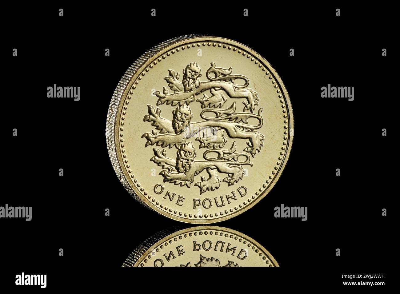 2002 £ 1 moneta con i 3 leoni sul retro e il quarto ritratto della regina Elisabetta II di Ian Rank Broadley. Foto Stock