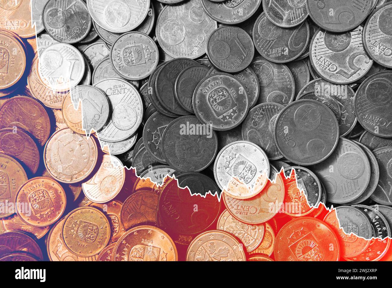Antefatti con la paratia delle scintille in calo e le monete in euro Foto Stock