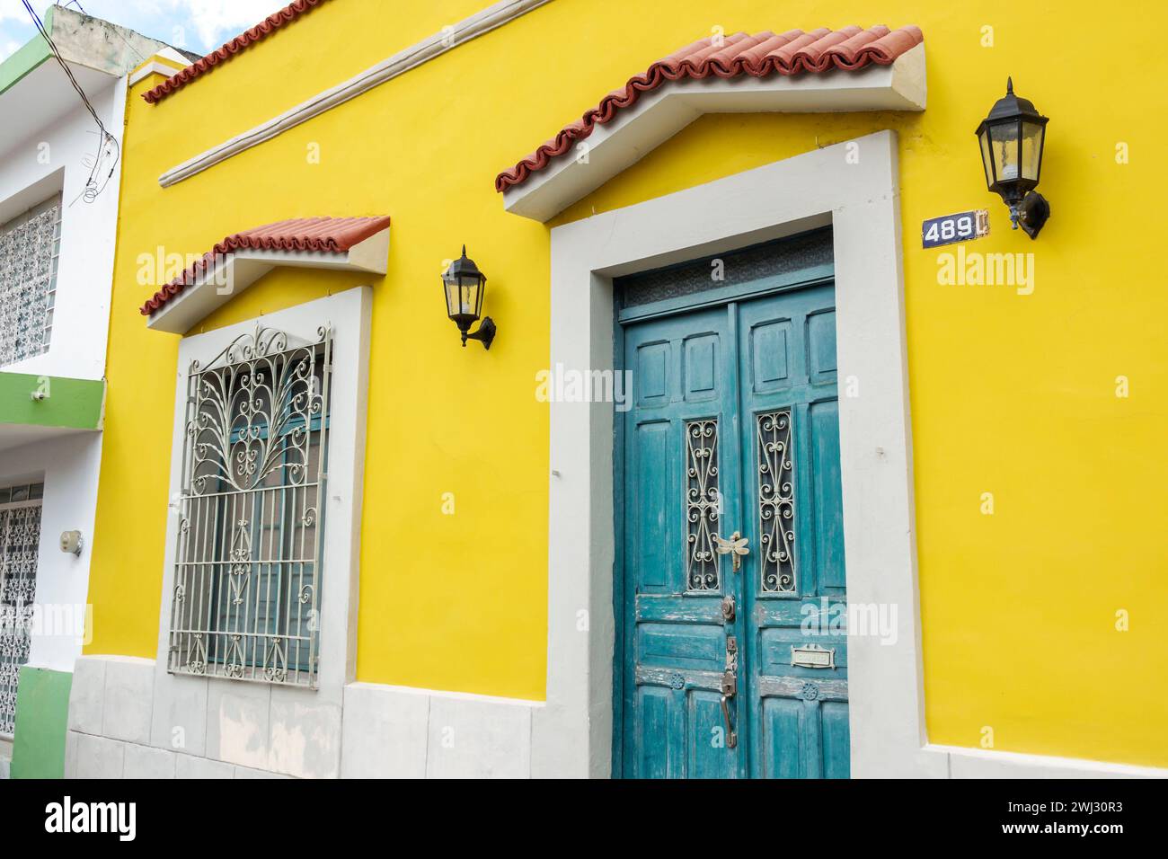 Merida Mexico, Merida Mexico, zona Paseo Montejo Centro, Calle 41, residenza storica restaurata e conservata, residenze architettoniche, Hous Foto Stock