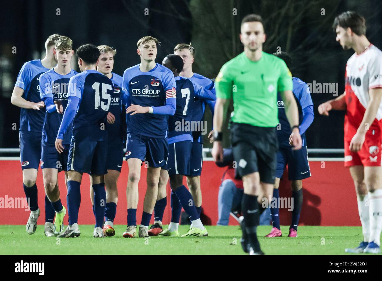 Utrecht, Paesi Bassi. 12 febbraio 2024. UTRECHT, 12-02-2024, Zoudenbalch, Keuken Kampioen Divisie, calcio olandese, stagione 2023/2024, durante la partita Jong Utrecht - Jong AZ, il giocatore di Jong AZ Nick Koster segna e celebra Credit: Pro Shots/Alamy Live News Foto Stock