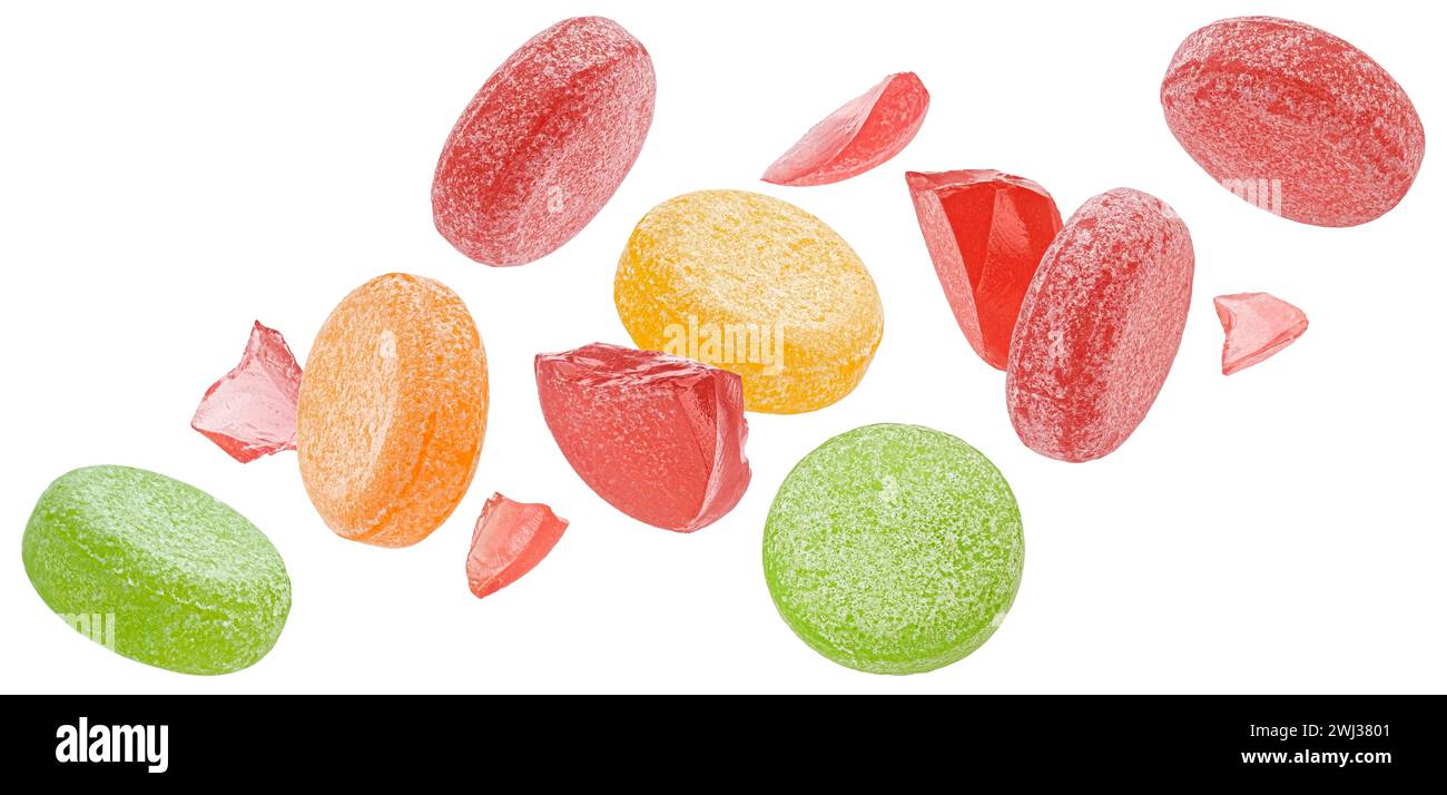 Caramello di frutta, caramelle dure isolate su sfondo bianco Foto Stock