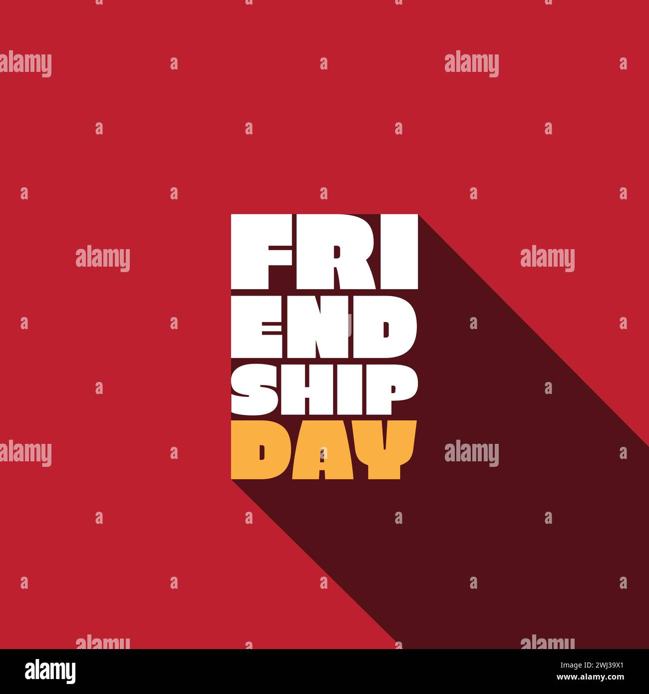 Design tipografico giorno amicizia con lunga ombra su sfondo rosso.felice giorno amicizia, amici per sempre, divertimento, insieme, Illustrazione Vettoriale