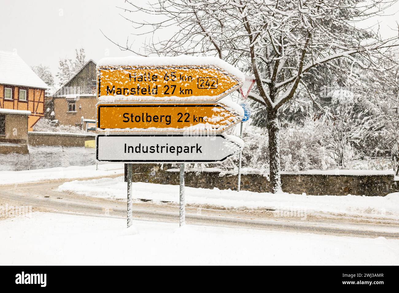 Impressioni invernali da Harzgerode sulle montagne Harz Foto Stock