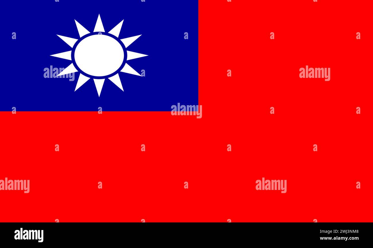 Repubblica di Cina. ROC. Bandiera nazionale del tessuto di Taiwan su fondo tessile. Simbolo di internaziona Foto Stock