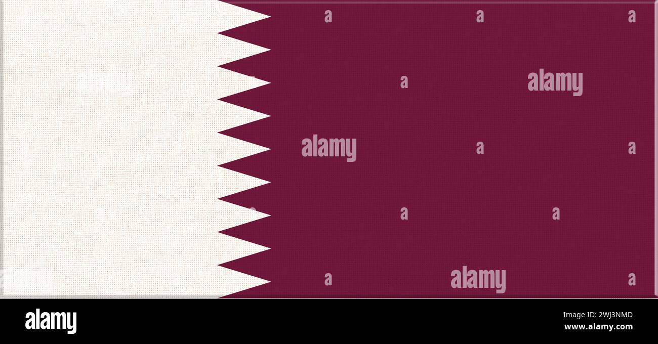 Bandiera del Qatar su superficie in tessuto. Bandiera nazionale del Qatar sulla texture. Foto Stock