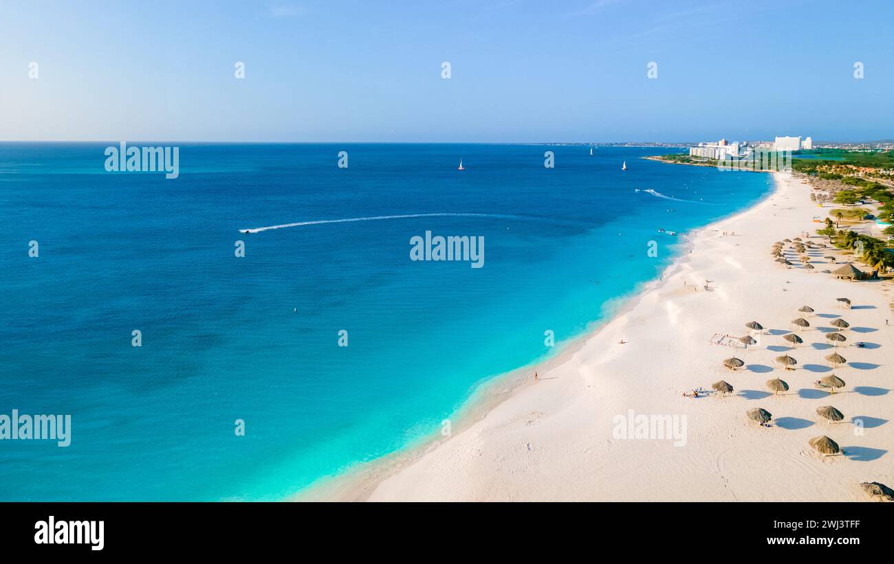 Eagle Beach Aruba, palme sulla costa di Eagle Beach ad Aruba, Foto Stock