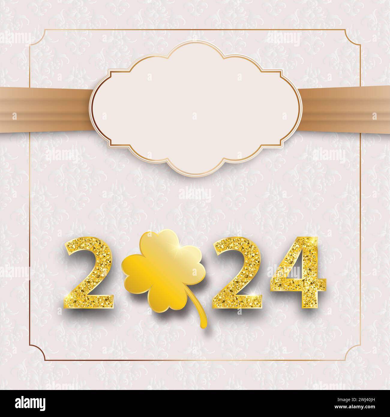 Biglietto d'invito con nastri, emblema per l'anno 2024. File vettoriale EPS 10. Foto Stock