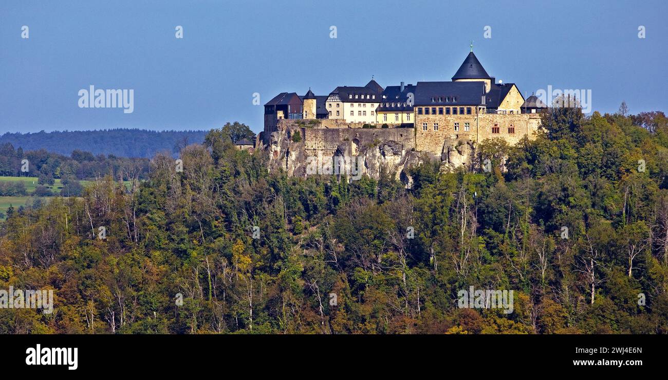 Castello collinare Castello di Waldeck, Waldeck, Parco naturale di Kellerwald-Edersee, Assia, Germania, Europa â€‹ Foto Stock