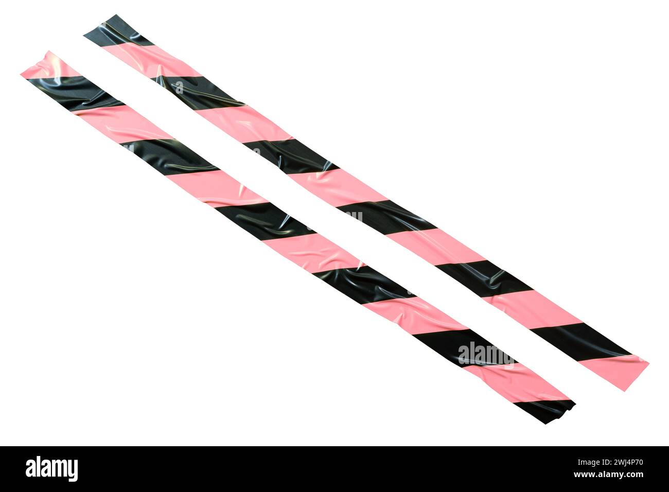 Nastro da barricata nero e rosa su sfondo bianco con percorso di ritaglio Foto Stock