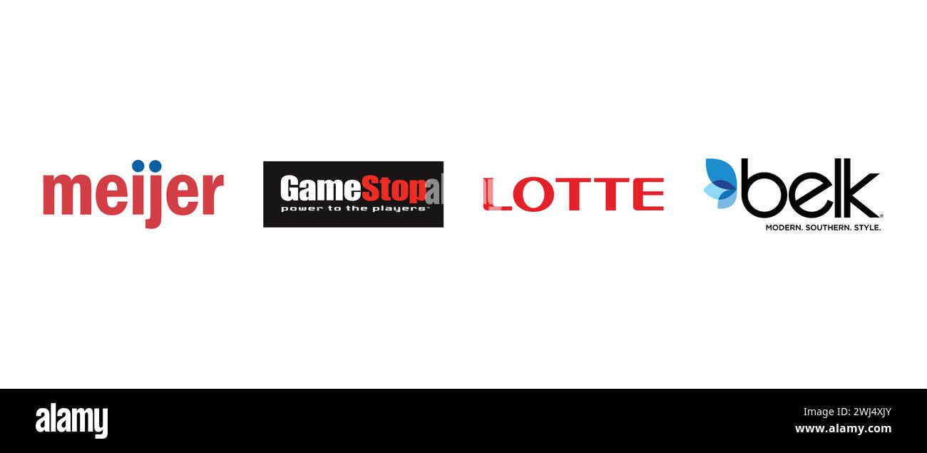 Lotte, Meijer, GameStop, Belk. Illustrazione vettoriale, logo editoriale. Illustrazione Vettoriale