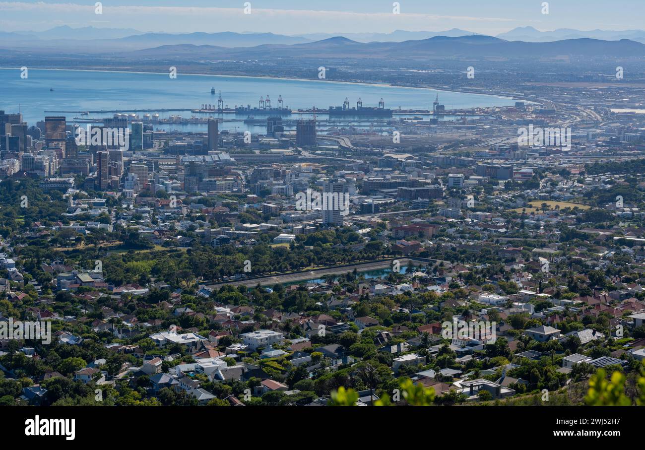 Vista aerea di città del Capo e dell'Oceano Atlantico dall'aria del Sud Africa Foto Stock
