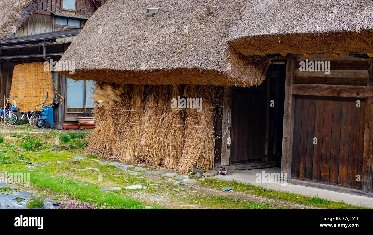 Una vista panoramica dei villaggi storici di Shirakawa-go e Gokayama in Giappone Foto Stock