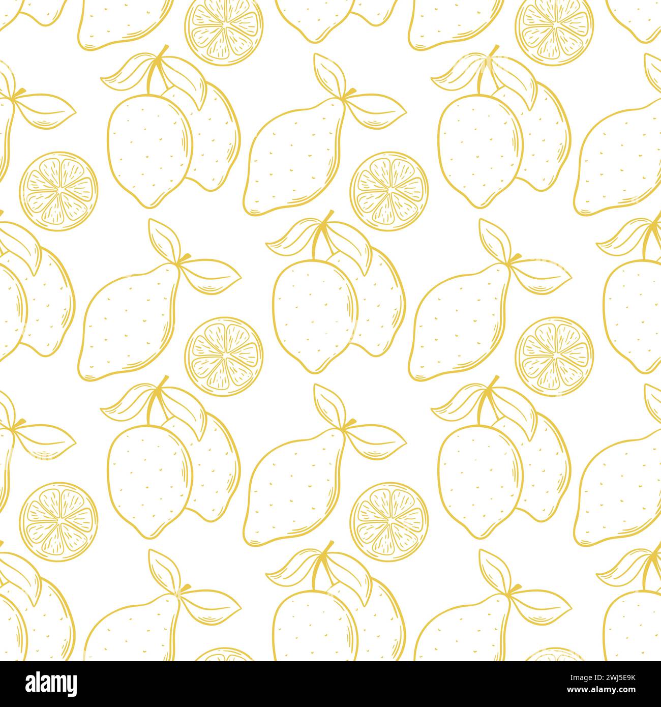 Limoni gialli con incisione a mano senza cuciture Illustrazione Vettoriale