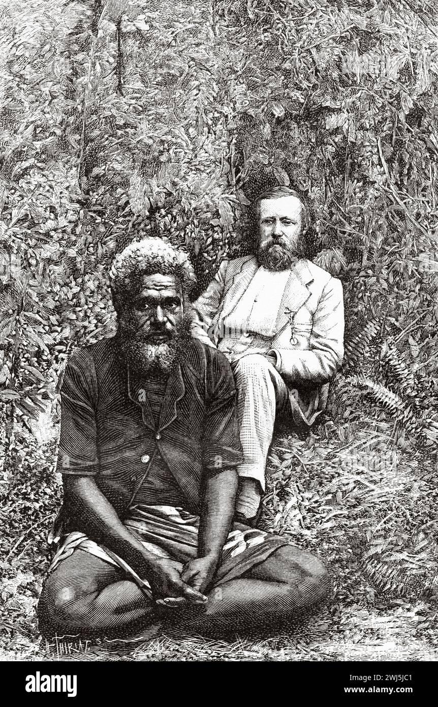 Il governatore delle Figi Sir John Bates Thurston (1836 - 1897) e un capo nativo. Isole Figi, Oceania. Viaggia verso le isole Figi 1889 con Gerrit Verschuur (1840-1906) le Tour du Monde 1890 Foto Stock