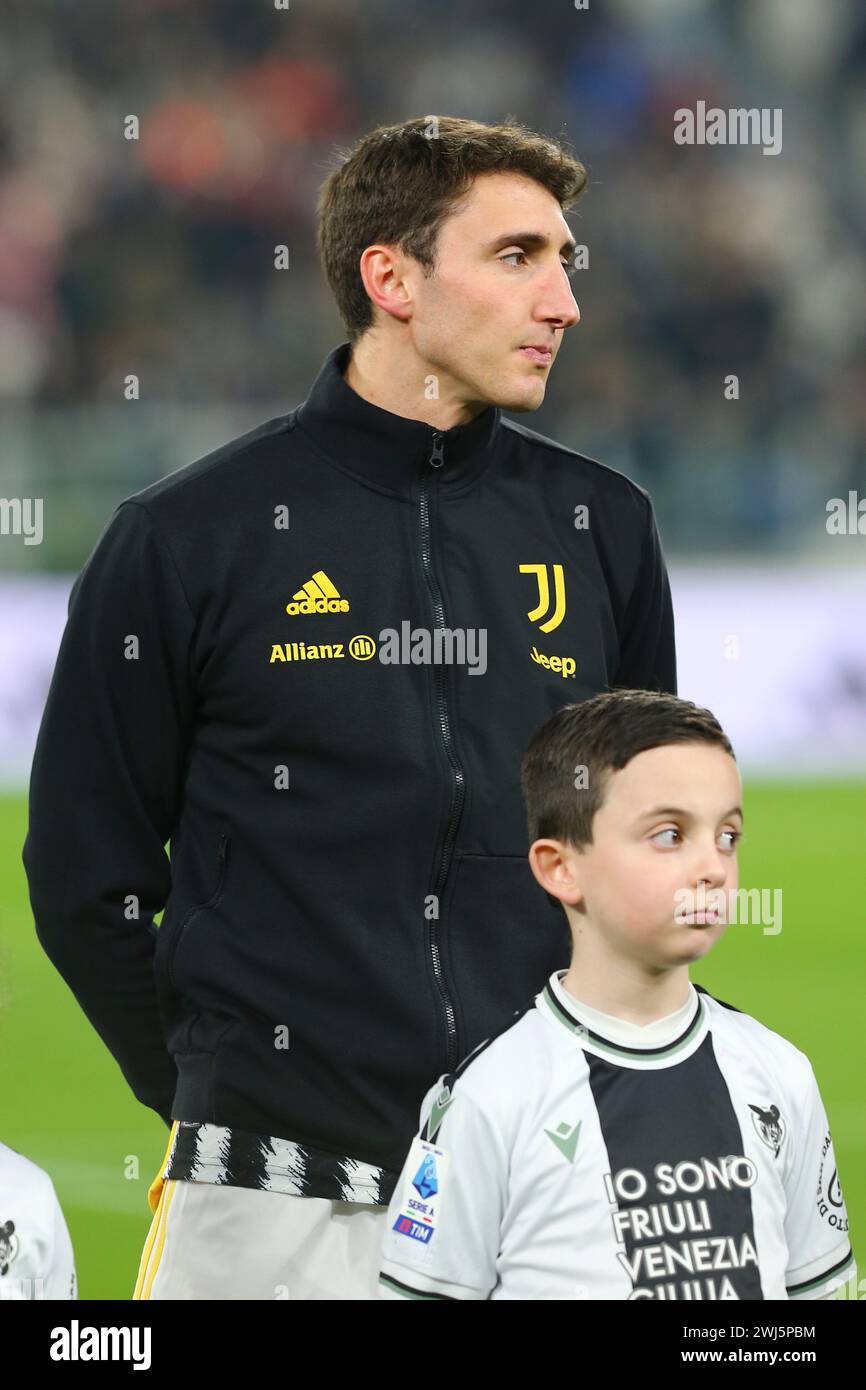Andrea Cambiaso durante la partita tra Juventus FC e Udinese calcio il 12 febbraio 2024 all'Allianz Stadium di Torino. Foto Stock