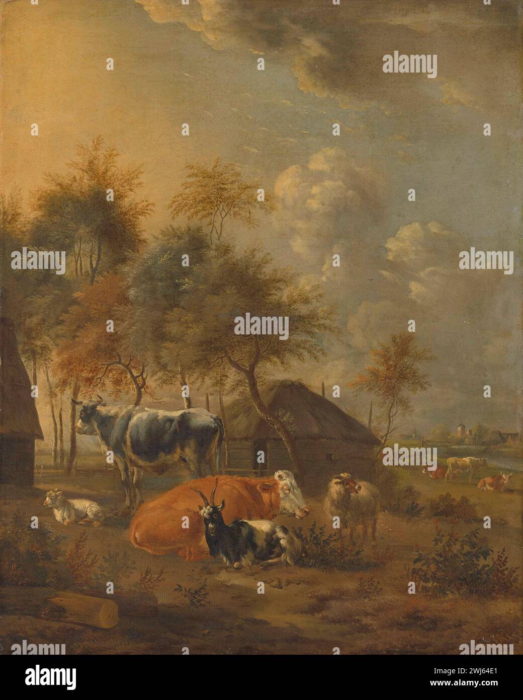 Paesaggio con animali, Monogrammist IL (schilder), c. 1700 - c. 1799 Foto Stock