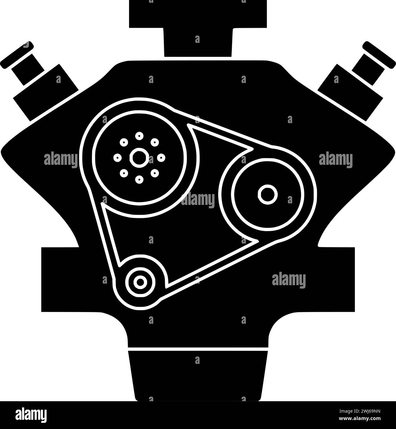 Silhouette nera della macchina o turbo piatto illustrazione del logo tecnologico diesel per cilindro con icona meccanica e forma di potenza in metallo come acciaio per engi Illustrazione Vettoriale