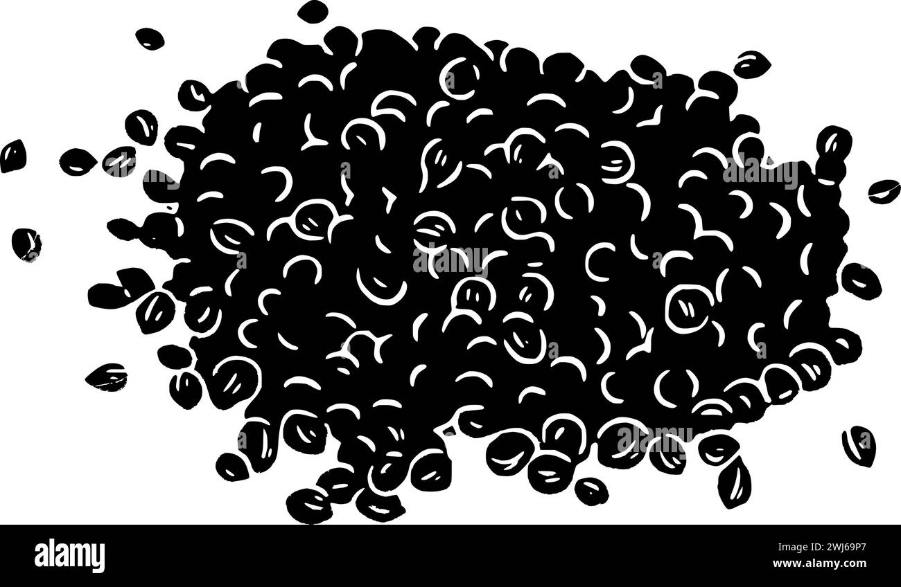 silhouette nera di coriandolo o semi piatti illustrazione del logo foglia coriandrum per foglie con icona del cibo e forma ingrediente pianta come erba da condimentare Illustrazione Vettoriale