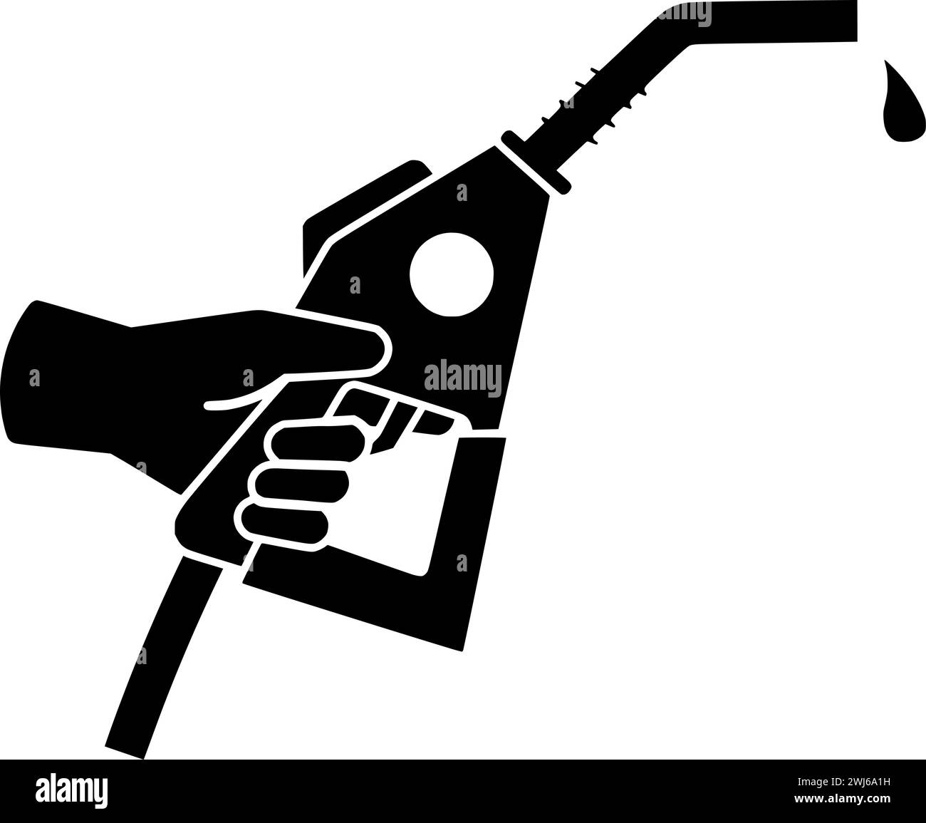 immagine nera della silhouette della benzina o del tubo flessibile piatto del logo del carburante olio per petrolio con icona di trasporto e forma del gas energia come gasolio per alimentare Illustrazione Vettoriale