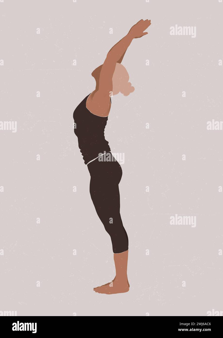 Posa in montagna Tadasana posa yoga serie di illustrazioni pilates asana meditazione chakra Foto Stock