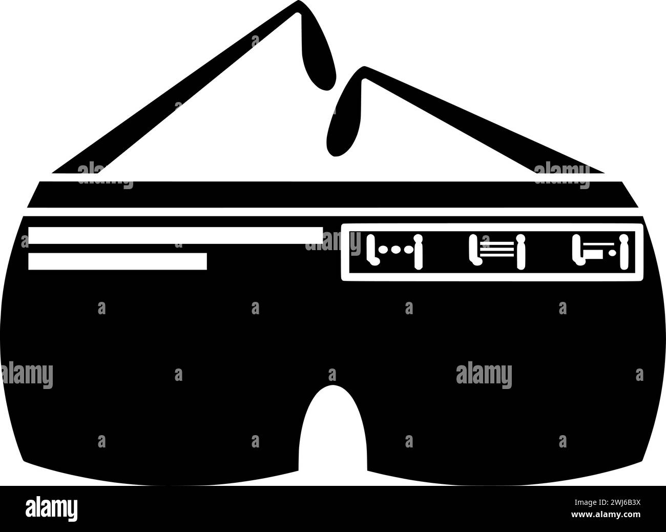 occhiali neri silhouette o occhiali da sole piatti illustrazione del logo di sicurezza engineer per lo sviluppo con l'icona della costruzione e l'appaltatore di forma industriale Illustrazione Vettoriale