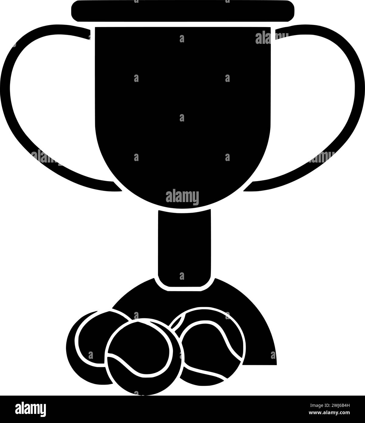 silhouette nera del trofeo o illustrazione piatta del tennis con logo della palla per lo sport, con icona di gioco e forma di gioco per ricreare la tourna Illustrazione Vettoriale