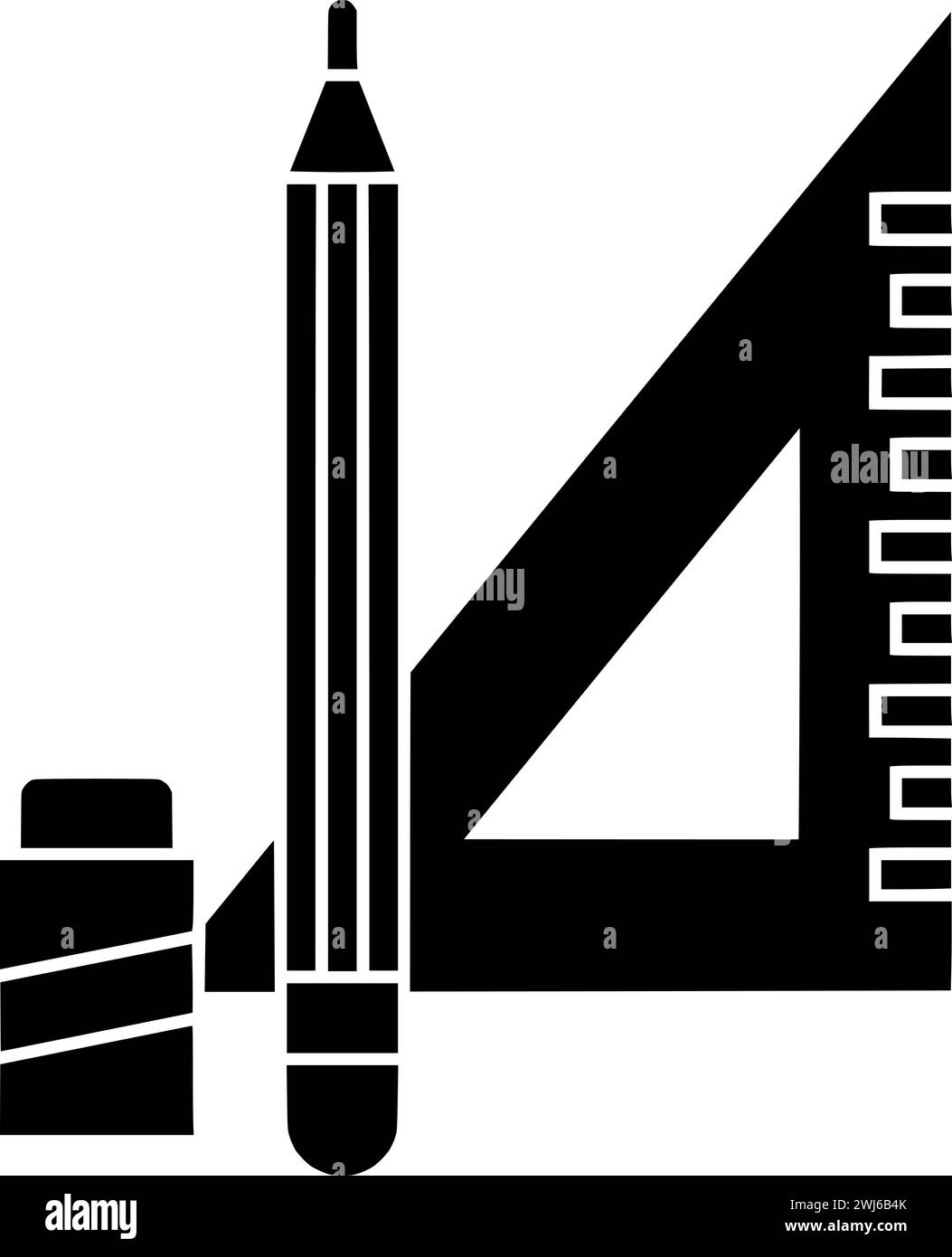 righello nero silhouette o matita piatta illustrazione dell'angolo del logo tecnico per triangolo con icona educativa e disegno a forma di scuola come designer Illustrazione Vettoriale