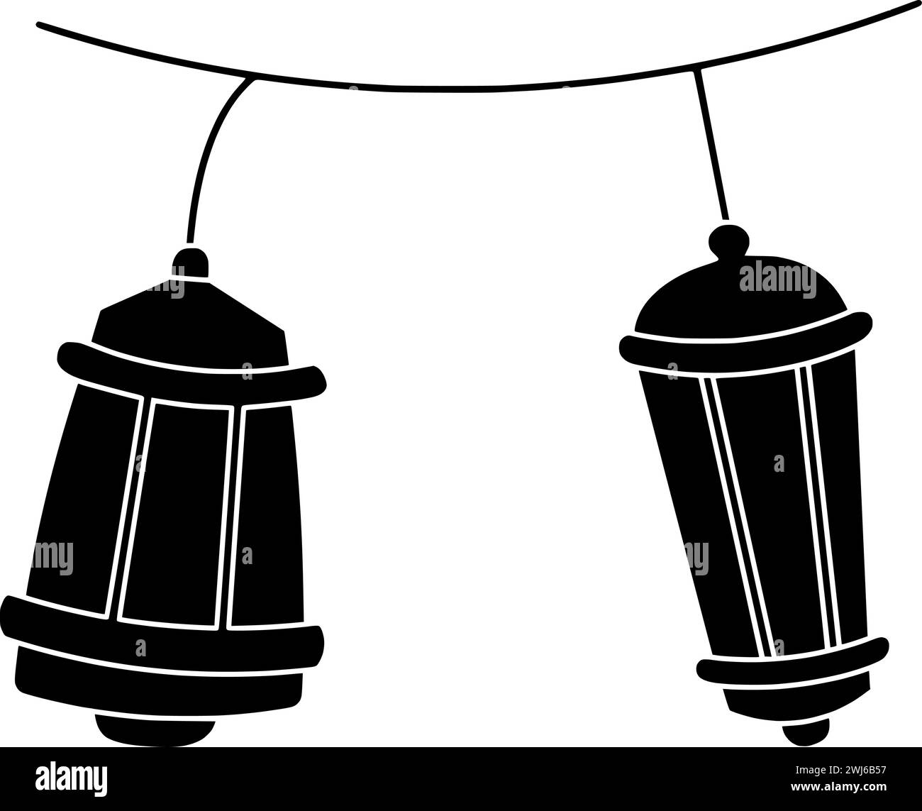 silhouette a lanterna nera o illustrazione piatta in lampion della moschea con logo della lampada per mubarak con icona islamica e celebrazione della religione come islam to ara Illustrazione Vettoriale