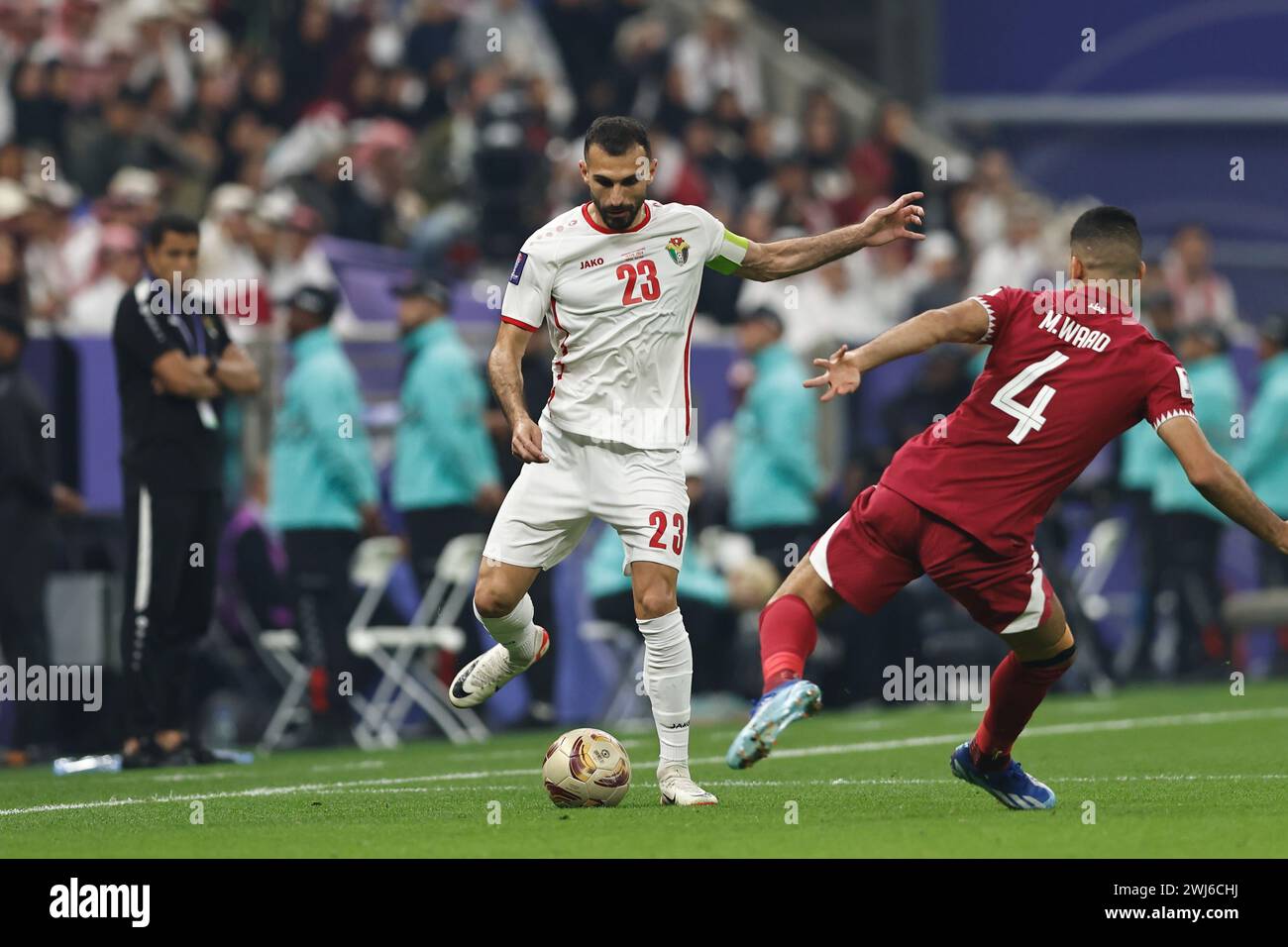 Doha, Qatar. 10 febbraio 2024. Ehsan Haddad (JOR) Football/Soccer: "AFC Asian Cup Qatar 2023" finale tra Jordan 1-3 Qatar allo Stadio Lusail di Doha, Qatar. Crediti: Mutsu Kawamori/AFLO/Alamy Live News Foto Stock