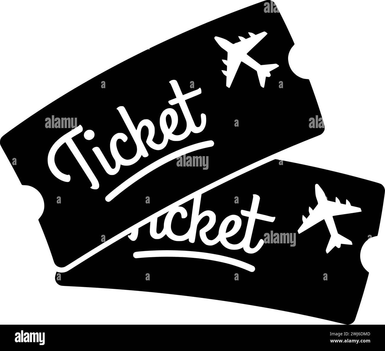 biglietto nero con silhouette o passaporto piatto immagine del logo di viaggio turismo per le vacanze con l'icona del viaggio e il mondo della forma turistica come vacanza da flig Illustrazione Vettoriale