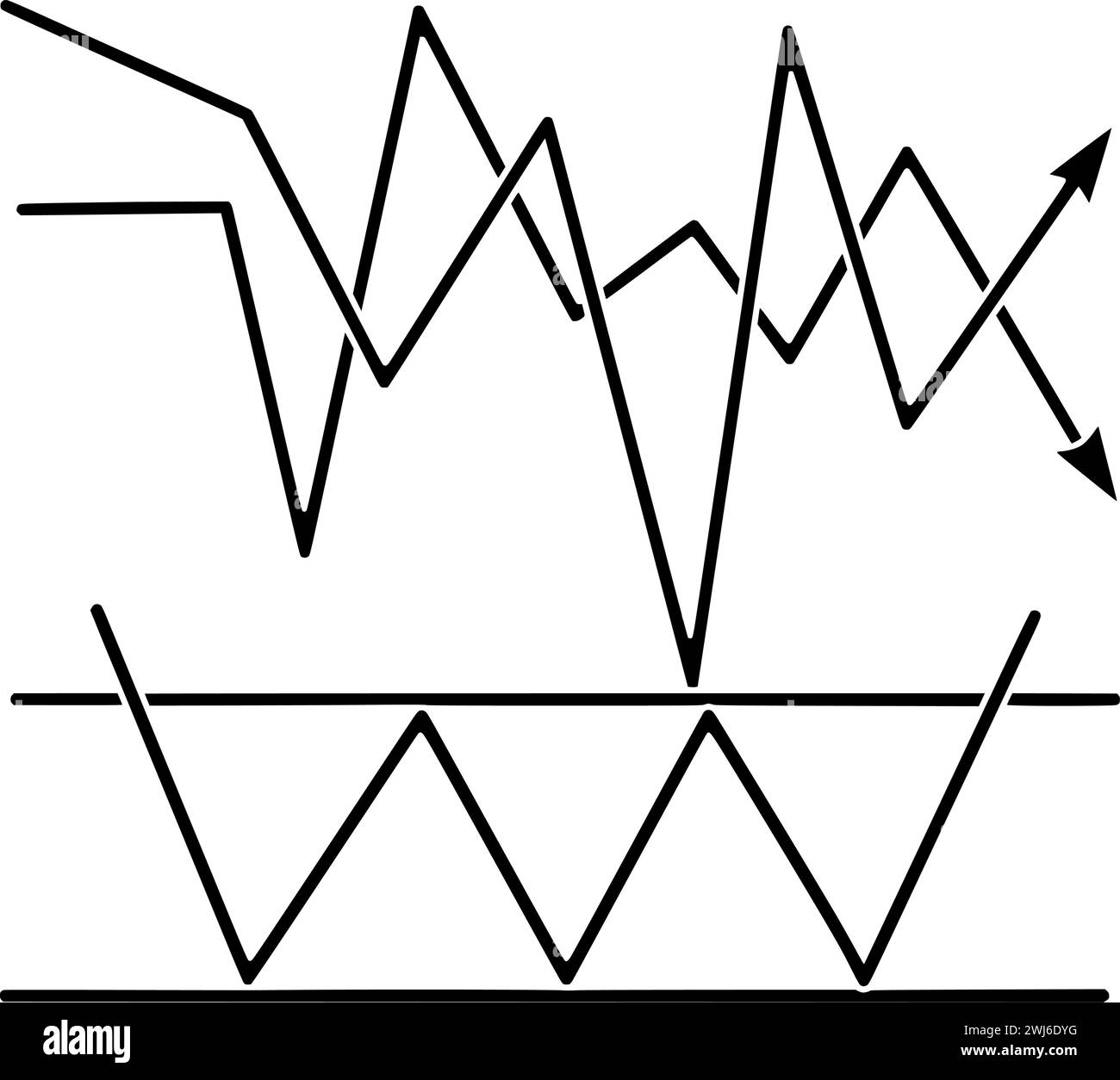 silhouette con freccia nera o illustrazione piatta del logo money per l'icona a strisce e la crescita della forma dello stock come grafico per l'azienda Illustrazione Vettoriale