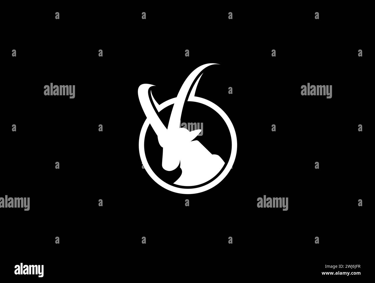Testa di capra con corna lunghe. Illustrazione vettoriale del logo ibex Illustrazione Vettoriale