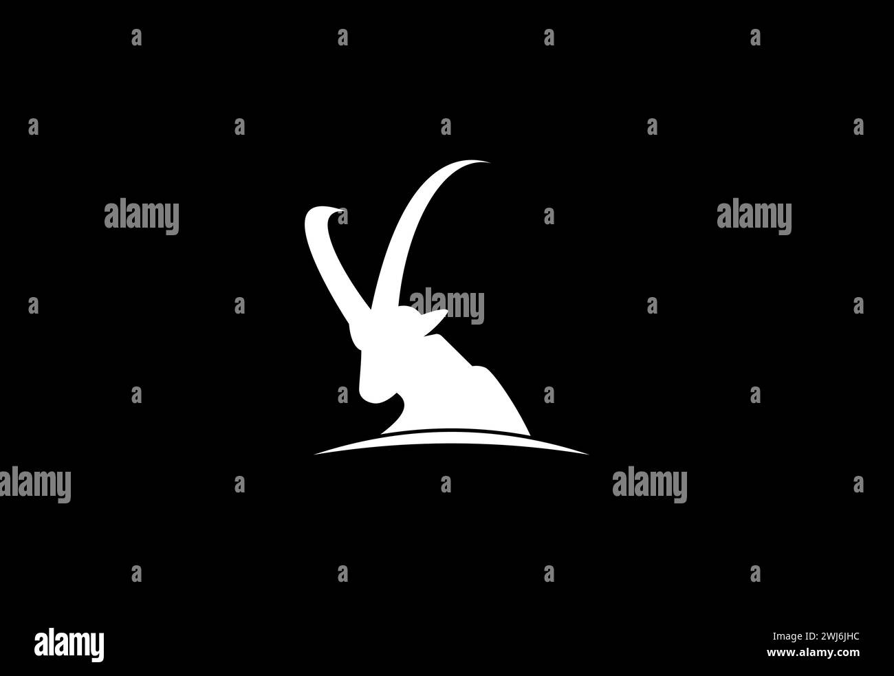 Testa di capra con corna lunghe. Illustrazione vettoriale del logo ibex Illustrazione Vettoriale