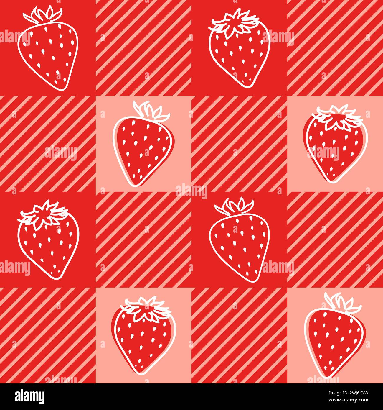 Motivo a quadri di fragole Vichy, tessuto tartan, motivo vettoriale senza cuciture. Design in tessuto a quadretti, carta da parati, sfondo. Illustrazione Vettoriale