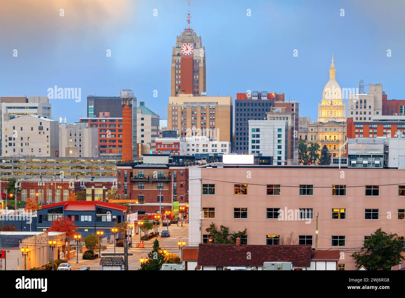 Lansing, Michigan, USA skyline della città al crepuscolo. Foto Stock