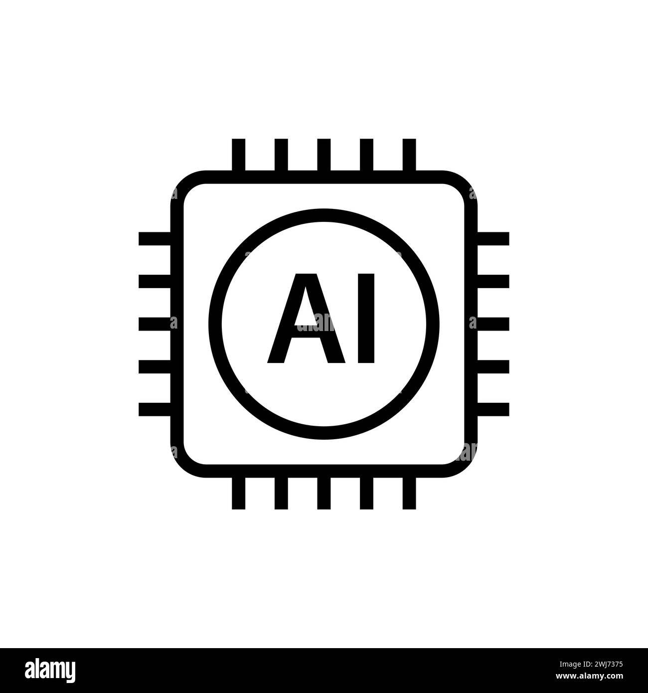 Icona del vettore del chip del processore di intelligenza artificiale. Logo dell'icona della linea ai del circuito del processore simbolo della tecnologia aziendale. Illustrazione Vettoriale