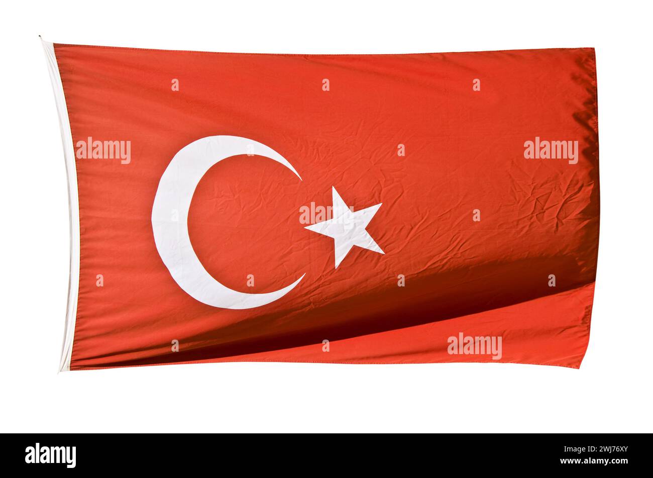 Foto di una bandiera turca isolata su sfondo bianco Foto Stock