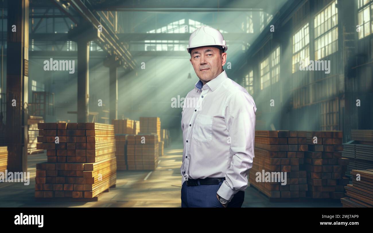 Un responsabile di magazzino maschile in uno stabilimento di produzione Foto Stock